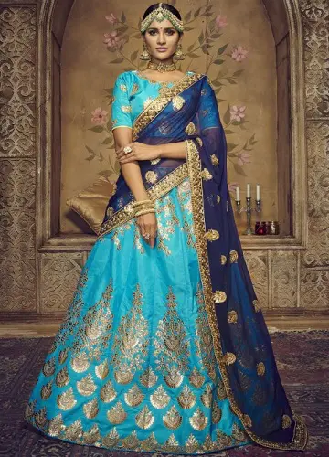 Blue Designer made Pure Kanjivaram Silk Half Lehenga Saree with Embroidery  Work, Party & Wedding wear Pure Banarasi Silk Lehenga Choli -  agrohort.ipb.ac.id