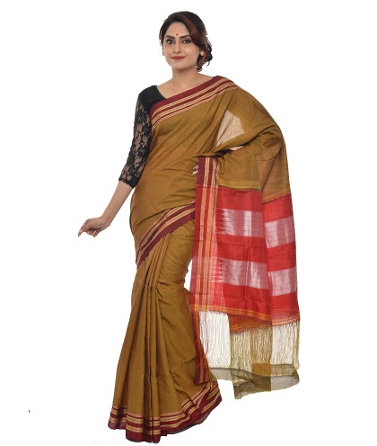 Buy Women's Jacquard Poly Cotton Saree With Blouse Piece (17373_Turmeric  Orange) at Amazon.in