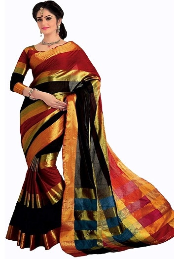 Multi-coloured Cotton Zari Designer Saree