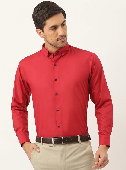 Red Cotton Formal Shirts For Men