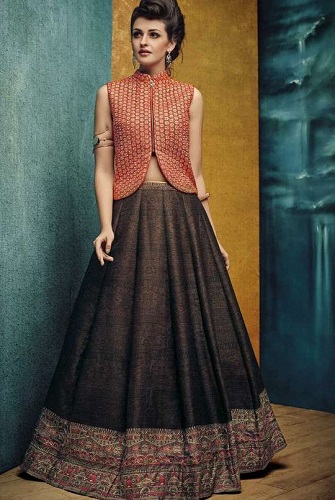 In Vogue Indo Western Designer Cocktail Wear Black Silk Lehenga Gown