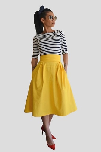 Yellow high waisted A-line skirt