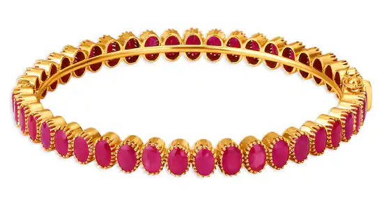 30 Gram Gold Bangle With Ruby And Cuff Design