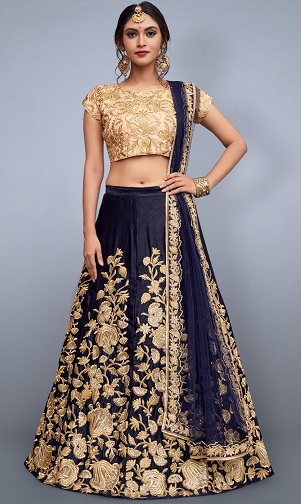 Gold Blouse - Hot pink Lehenga with Gold Dupatta now at Trendroots