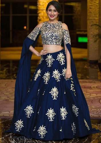 Amazon.com: MAHEK Fab Beautiful Designer Georgette Printed Party Wear  Lehenga Saree With stitched Blouse with Embroidery Work Belt (Blue) :  Clothing, Shoes & Jewelry
