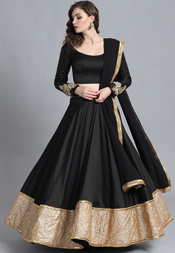 Black Gold Designer Silk Evening Sequin Lehenga INSPMAY426 –  ShreeFashionWear
