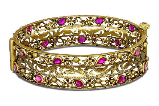 Gold Bangle Kada With Red Gemstones In 30 Gms