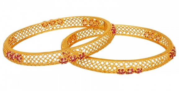 Ruby Studded Gold Bangles Kada In 30 Grams