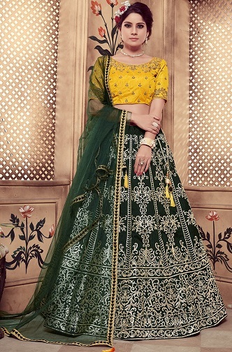 Buy For Mehndi Function Dark Green Color Georgette Gown | Appelle Fashion