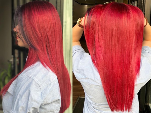 Red Balayage on Long Hair
