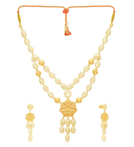 Two Row Mesh Style Gold Necklace Set