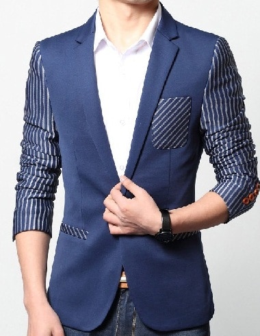 Men's Dark Blue Blazer with Stripes