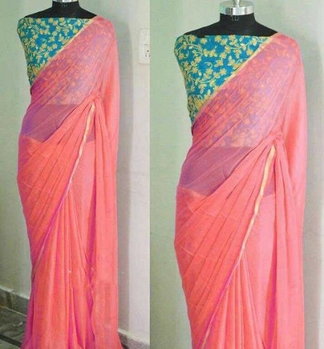Plain Sarees in Simple, Shimmerring, Netted & 10+ Designs