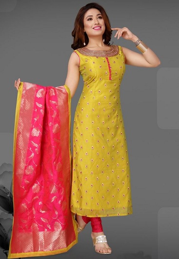 Off White Kerala Churidar Dress Material at Best Price in New Delhi |  Chhabra Silk Store