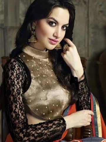 Silk Blouse with High Neck Designs