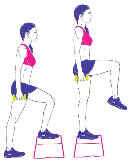 Steps Lunges With Dumbells Woman Doing Exercises