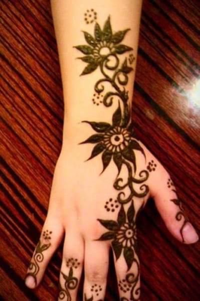 Sun Floral Mehndi Design for Back Hand