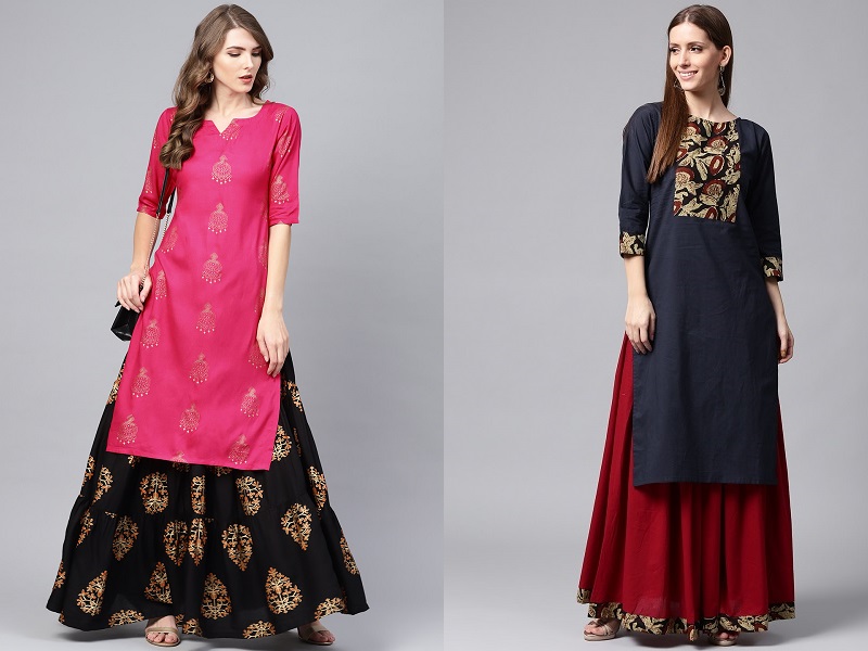 50+ Latest Long Kurti With Skirt Set Designs For Diwali 2020