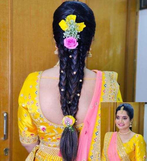 Indian Floral Braid Hairstyles for Wedding