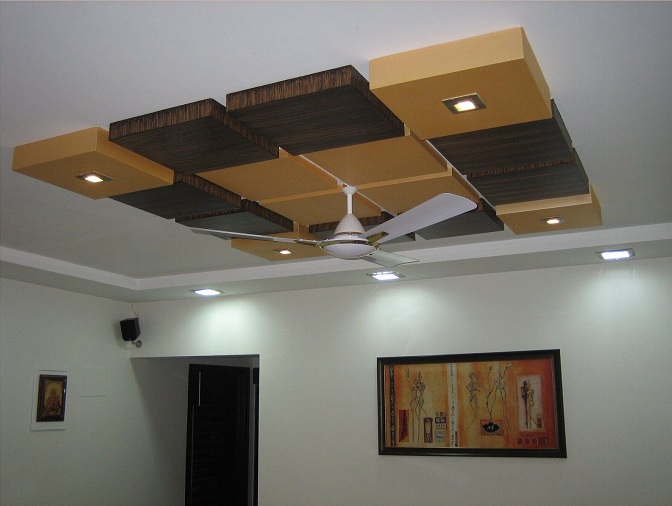 Pop False Ceiling Design For Hall With Fan