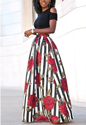 Striped Floral Skirt