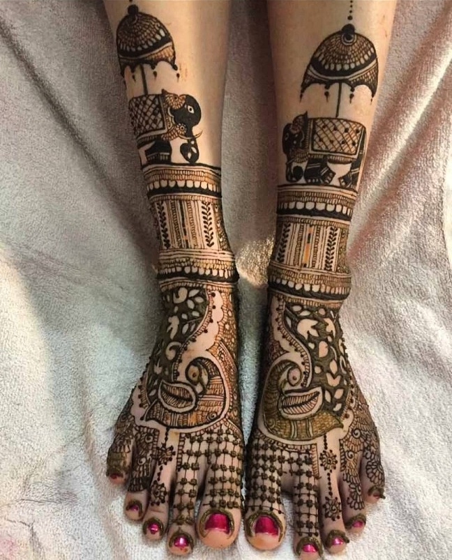 Peacock and Elephant Leg Mehndi Designs