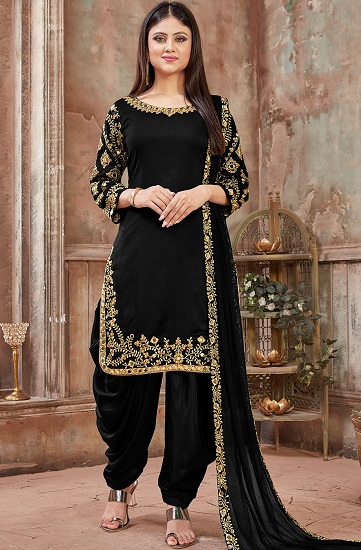 Black Punjabi Silk Salwar Suit