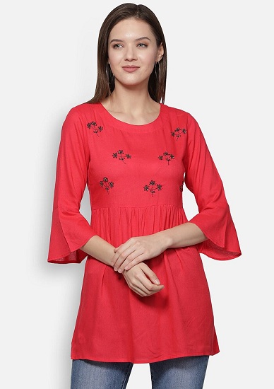Pink Short Kurti With Jeans