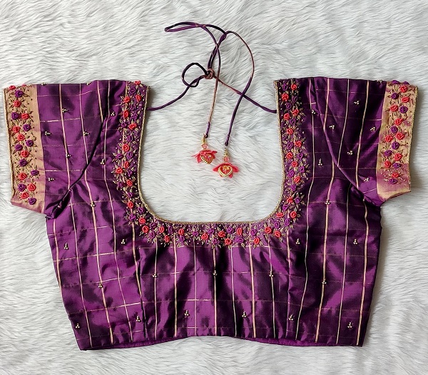 Traditional Purple Saree Blouse