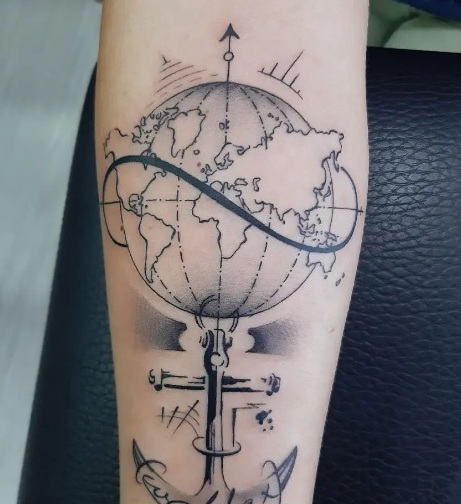 Anchor Compass Tattoo With A Globe