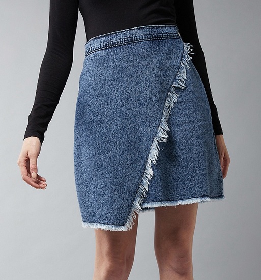 Asymmetrical Denim Wrap Skirt