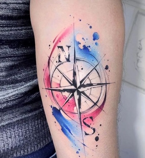 Colourful Nautical Compass Tattoo