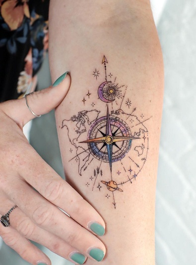 Compass Arm Tattoo With A Map