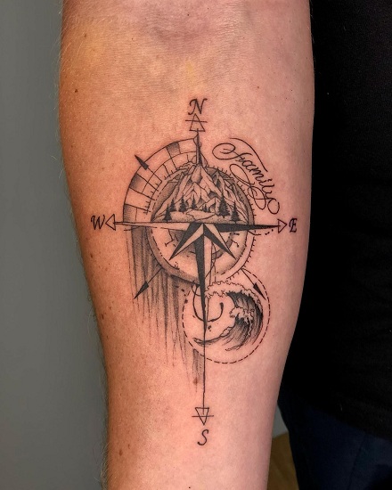 Compass Sleeve Tattoo With Nature