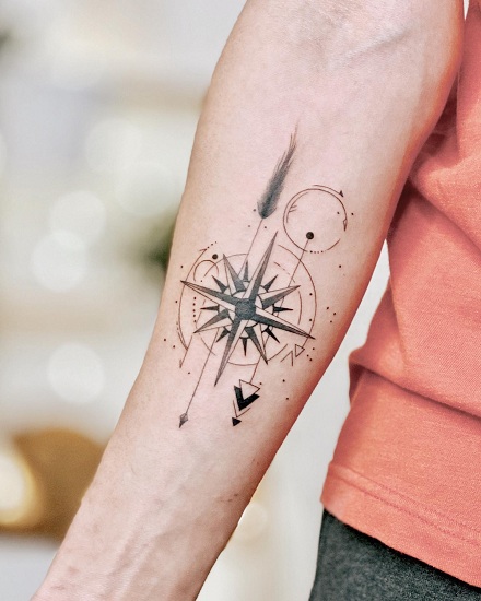 Compass, mountains, heartbeat tattoo idea | TattoosAI