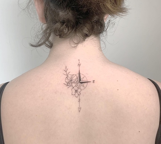 Compass Tattoo On The Back Of The Neck