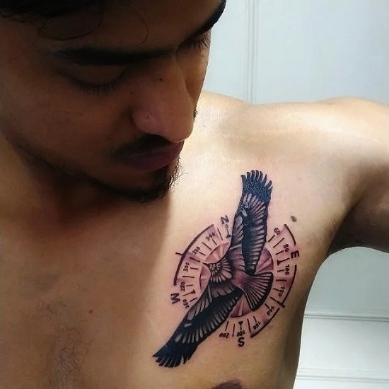 Geometric Compass Tattoo With An Eagle