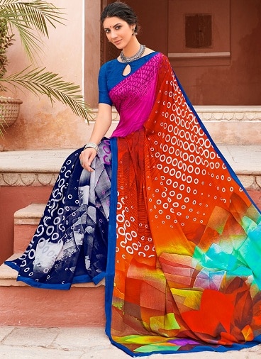 Buy Casual Wear Multi Colour Bandhani Printed Linen Cotton Saree Online  From Surat Wholesale Shop.