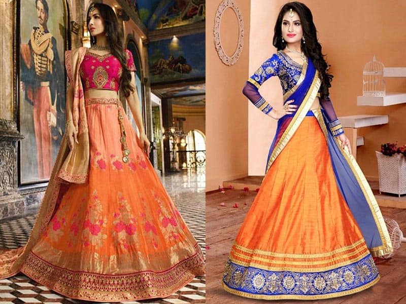 Buy Salian By Anushree Orange Printed Lehenga Set Online | Aza Fashions
