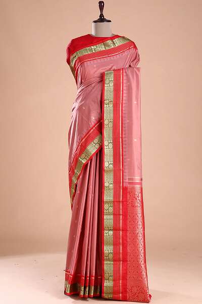 Pink And Golden Colour Gadwal Saree