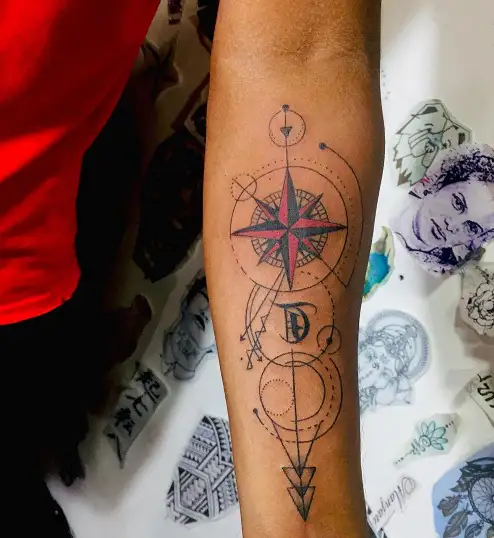 Map  Compass Upper Arm Tattoo