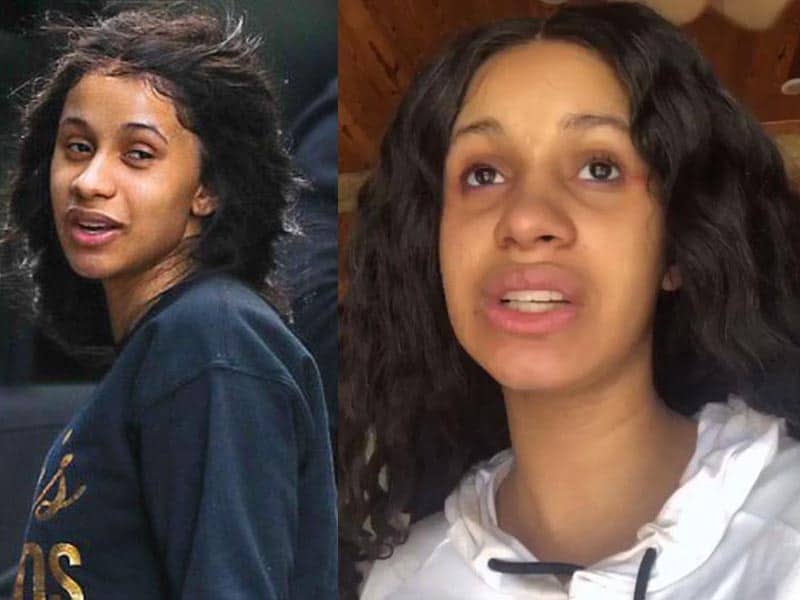 Cardi b shared a video of herself without makeup, her hair not done and had...