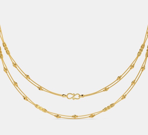 Double Row Gold Chain with Gold Beads