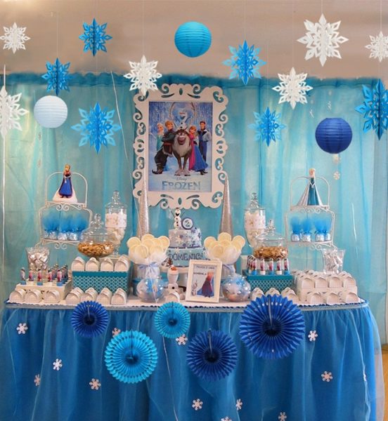 Frozen Theme Birthday Decoration Combo - Blue & White - Set Of 49