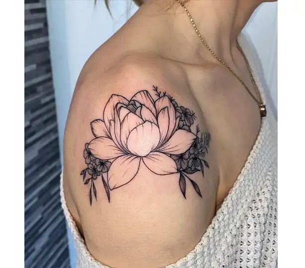 Detailed Red Lotus Flower Tattoo Design FlowerTattooDesigns  Lotus flower  tattoo design Flower tattoo shoulder Lotus tattoo shoulder