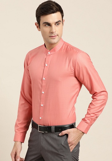 Mandarin Collar Formal Pink Shirt