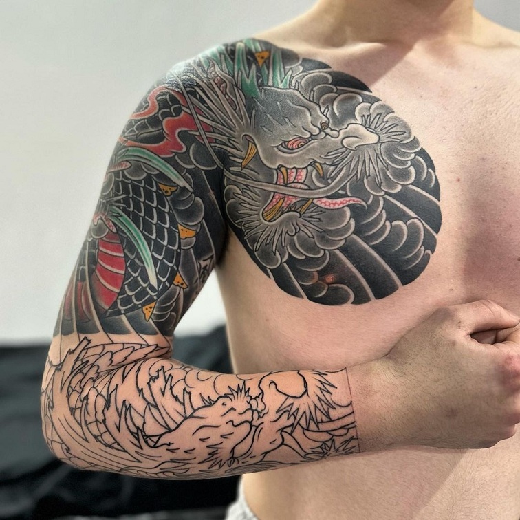 Japanese back piece by Alessio Ricci at Remington Tattoo in San Diego   rirezumi