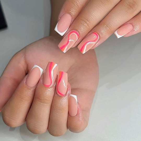 Amazon.com: French Tip Press on Nails Square Short Fake Nails Pink False  Nails with Colorful Designs Glossy Acrylic Nails Spring Summer Floral Glue  on Nails for Women Nail Art Decorations : Beauty