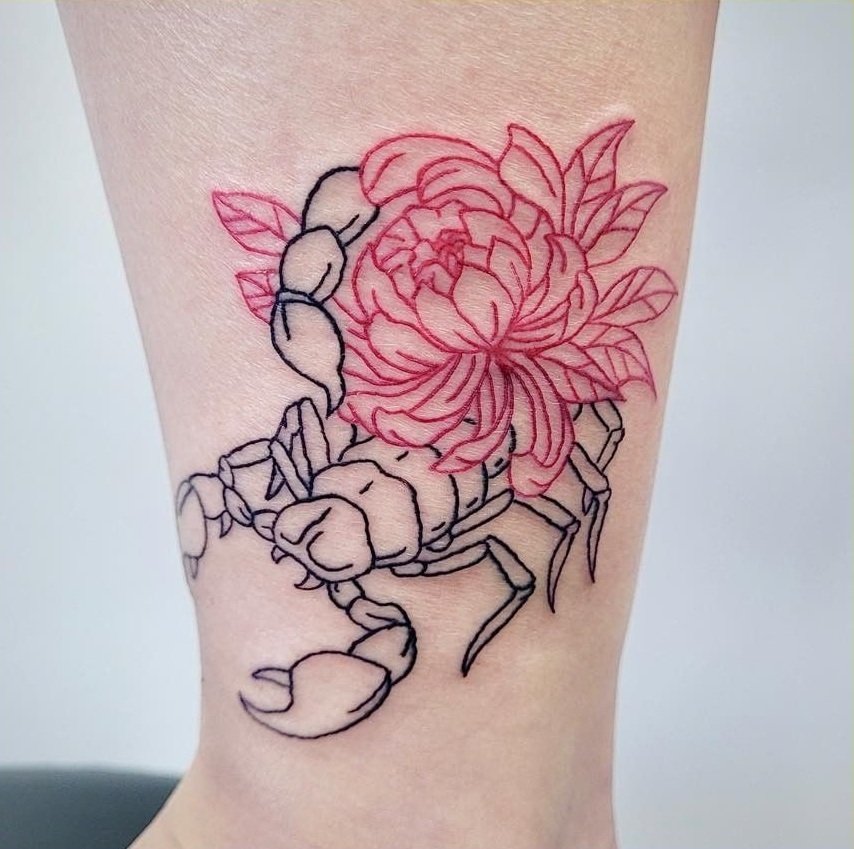 Asian Lotus Tattoo With A Scorpion