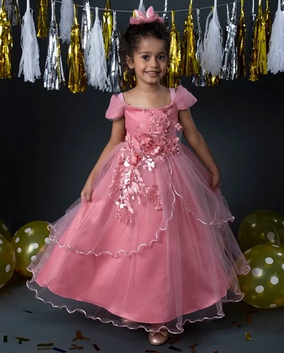 Cherish able Cherry Solid Pattern Girls Party Gown